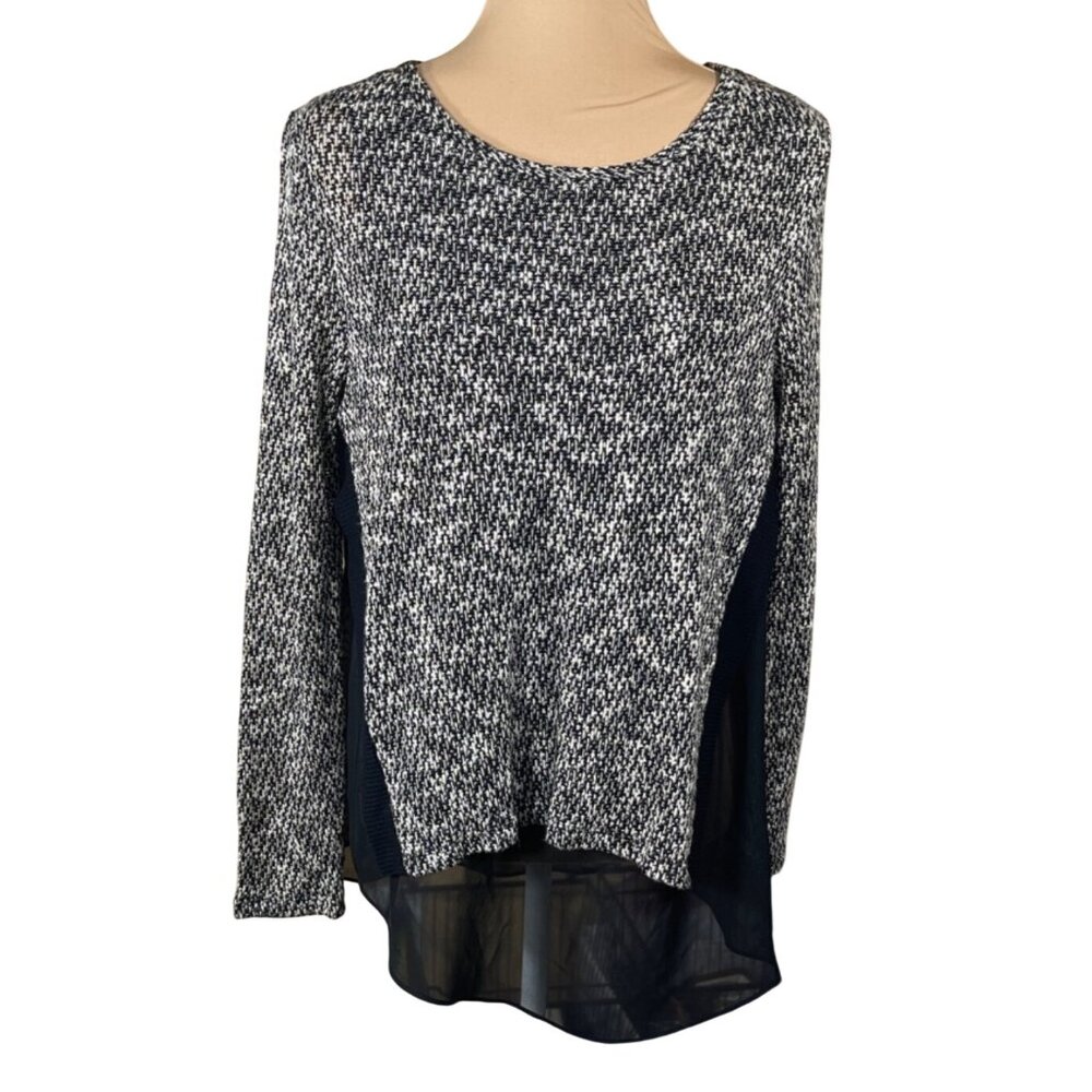 Bar III Mixed Media Top Black White Size L Large Twofer Long Sleeve